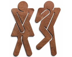 Houten wanddecoratie - Wooden wall decoration | Toilet Pictogram 14 x 15cm Toilet Icon | Donker hout - Dark wood | Muurdecoratie - Wall art