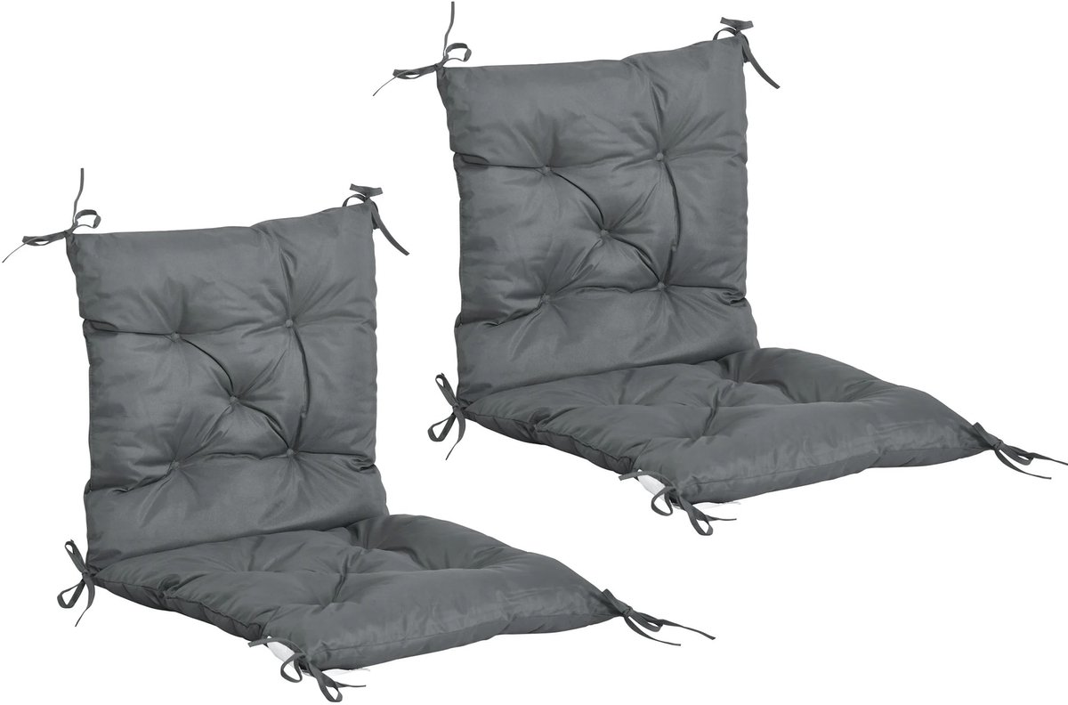 Stervia Tuinkussens - Stoelkussens - Tuinstoelkussens - Set van 2 - Lage Rug - 8 Cm Dik - Met Bindkoorden - Grijs - 98 x 50 x 8 cm