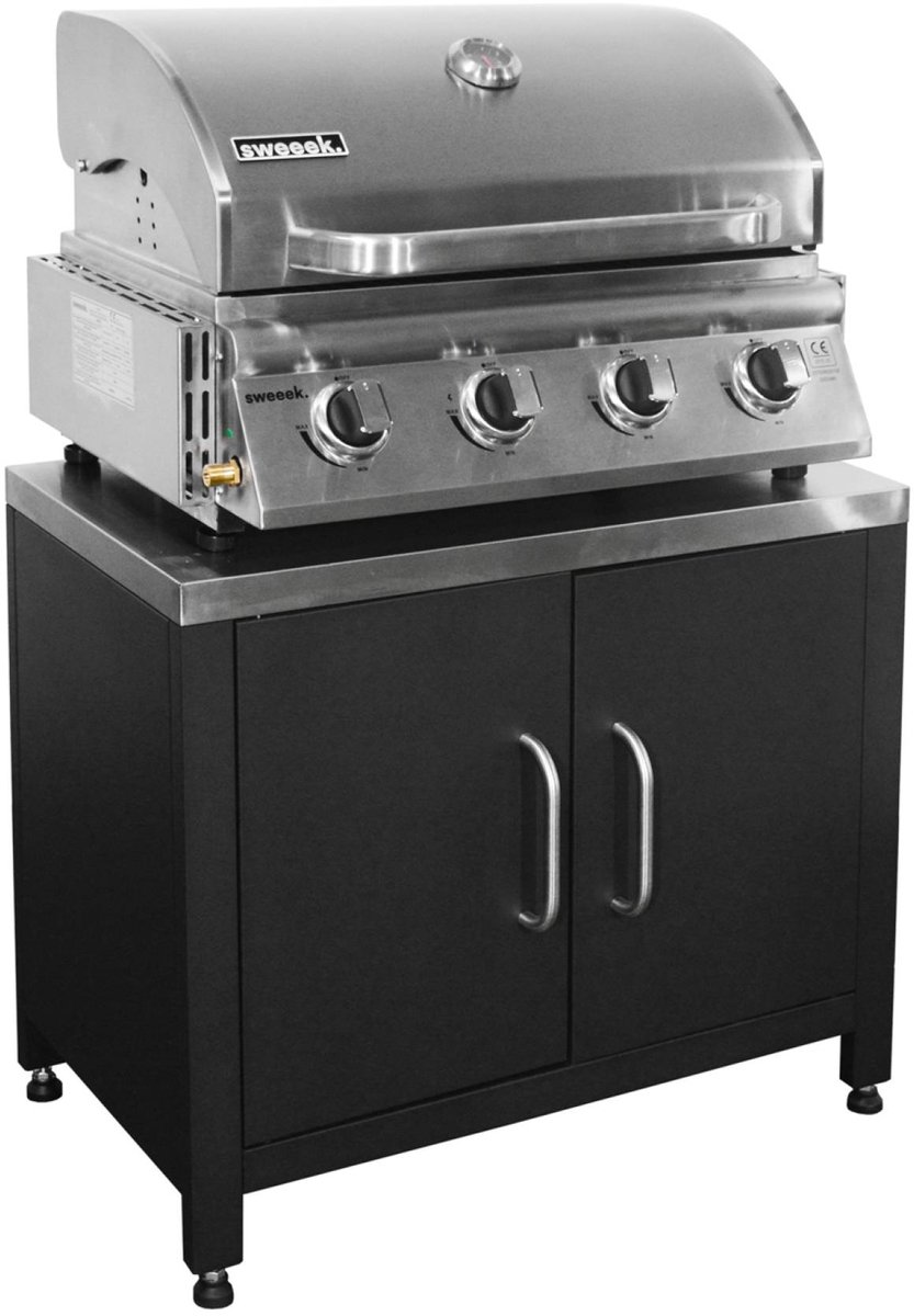 sweeek - Gasbarbecue met 4 branders om neer te zetten + buitenkeukenmodule van staal l80cm - grimaud