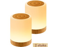 Glowy Nachtlampjes LED - Set van Twee – Draadloze Tafellamp met 256 Kleuren en 3 Modi – Met Timer & Geheugenfunctie – Nachtlamp met Touchpaneel voor Kinderen en Volwassenen – Sfeerverlichting voor Slaapkamer en Woonkamer