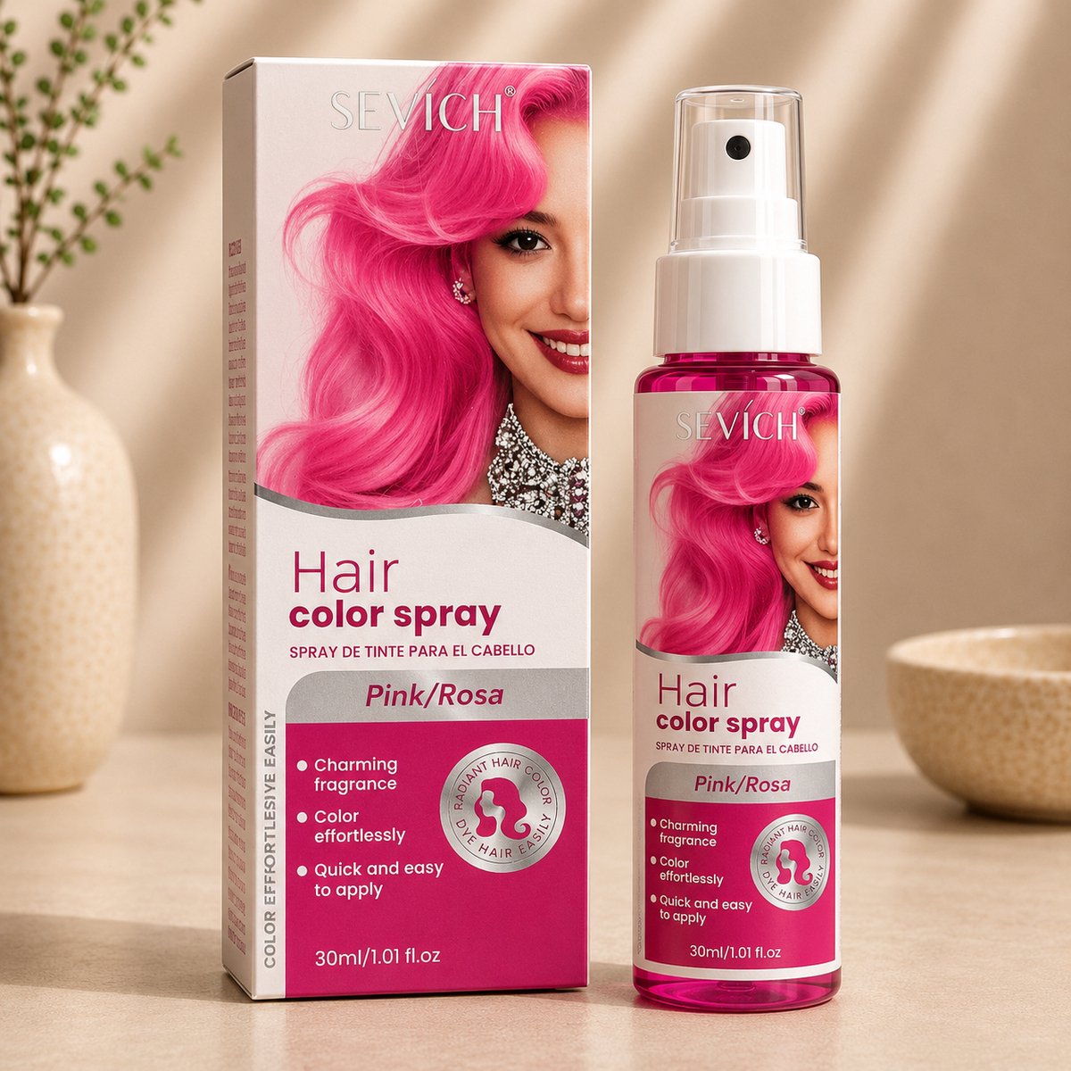 ROZE Haar Kleur Spray - Haarspray - HaircolorSpray – Direct natuurlijke haarkleur - Wasbaar-Feest verf – Tijdelijke Haarkleur - Carnaval - Haarspray - Waterbasis – Kleur: roze