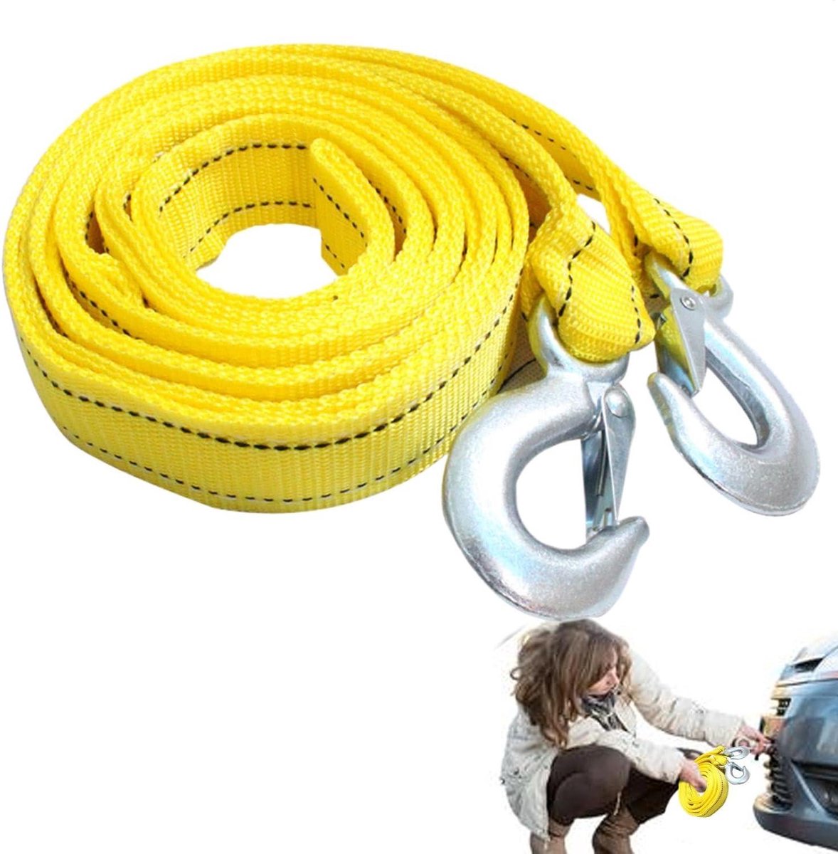 Sleepkabel Heavy Duty - Trekband Voertuig - Veilig Vervoer - Hoge Zichtbaarheid - 5 Meter - Geel