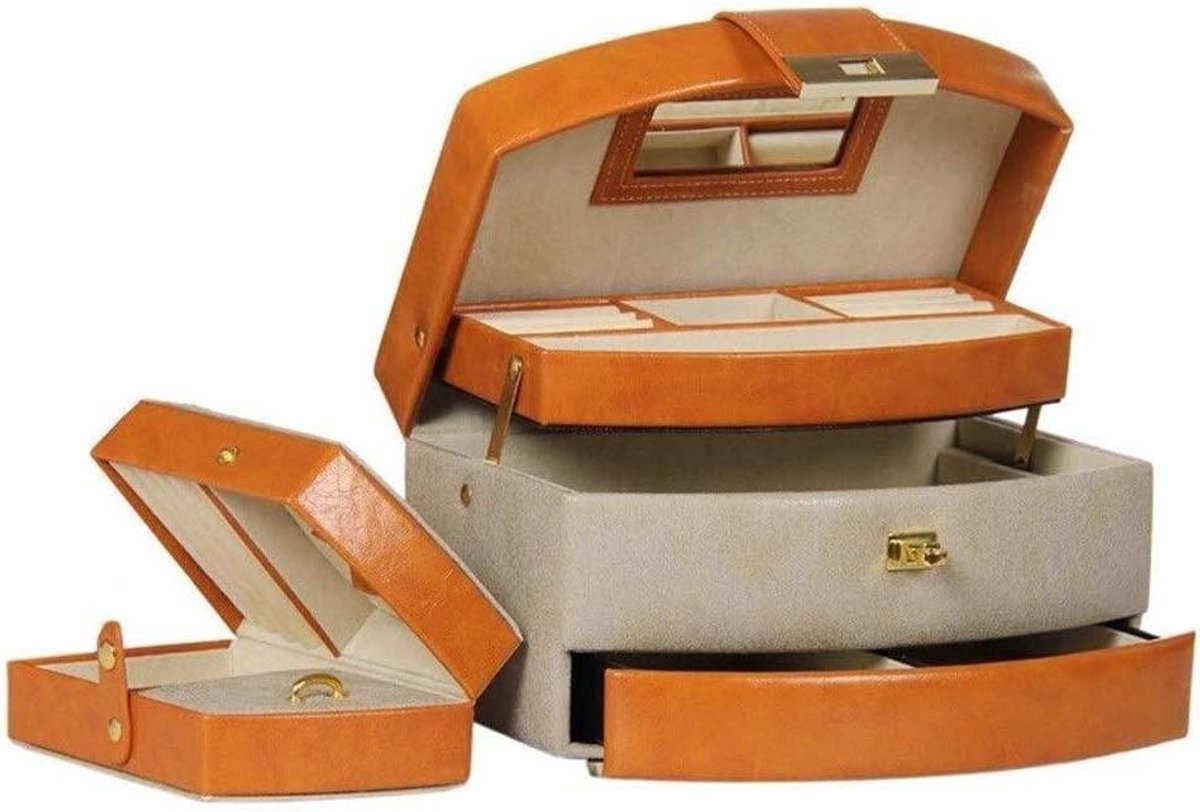 Sieraden Opbergdoos - Juwelendoos Organizer - Sieraden Opbergen - Draagbaar met Spiegel - 3 Lagen - Zwart