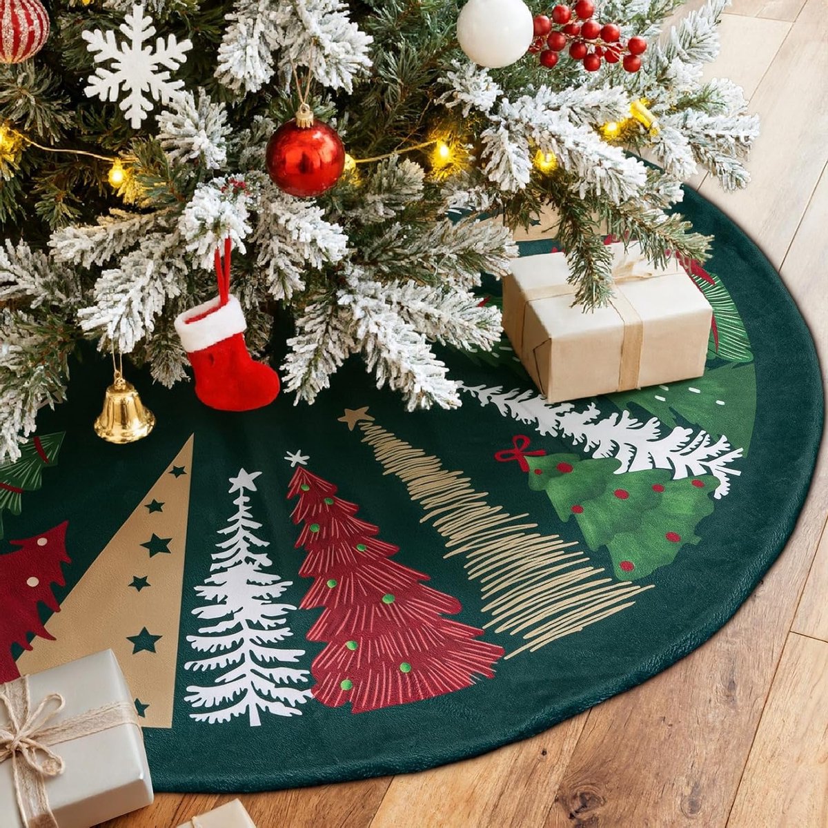 Kerstboomrok 150 cm - Fluwelen Boomrok - Kerstboomdeken - Basisbedekking - Duurzaam - Feestelijk Patroon - Gemakkelijk op te bergen