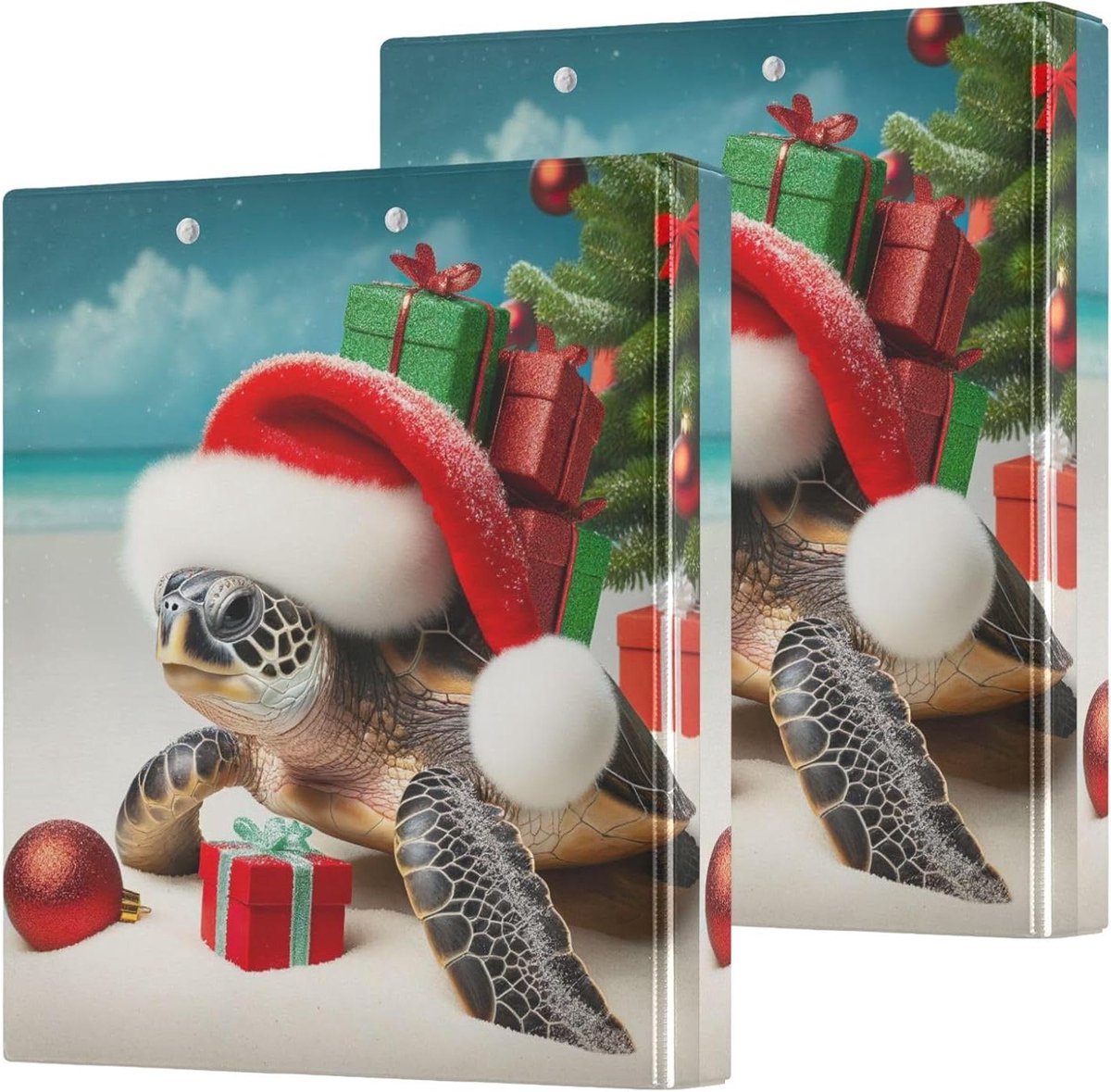 Kerst zeeschildpad schattige 3 ringband 1,5 inch houdt 200 vellen ronde ringen meisje binder voor school 2 Pack
