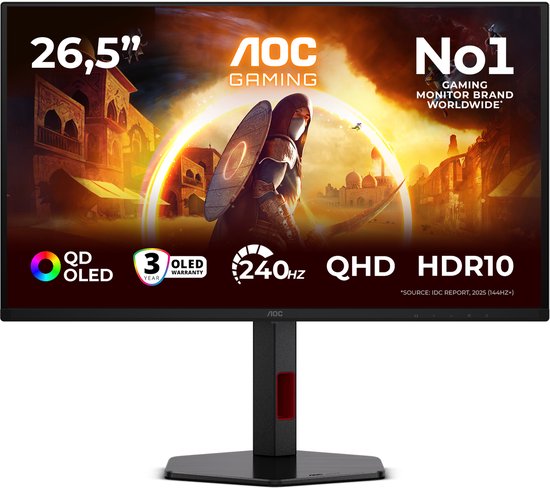 AOC G4 Q27G4ZDR - QHD OLED Gaming Monitor - 240hz - HDMI 2.1 - USB-Hub - Ergonomisch Design - 27 inch