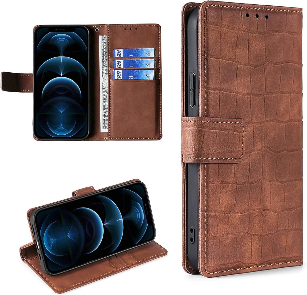 Telefoonhoesje Stand Cover - Flip Case - Films Kijken - Met Kaarthouders - Onbekend - Bruin