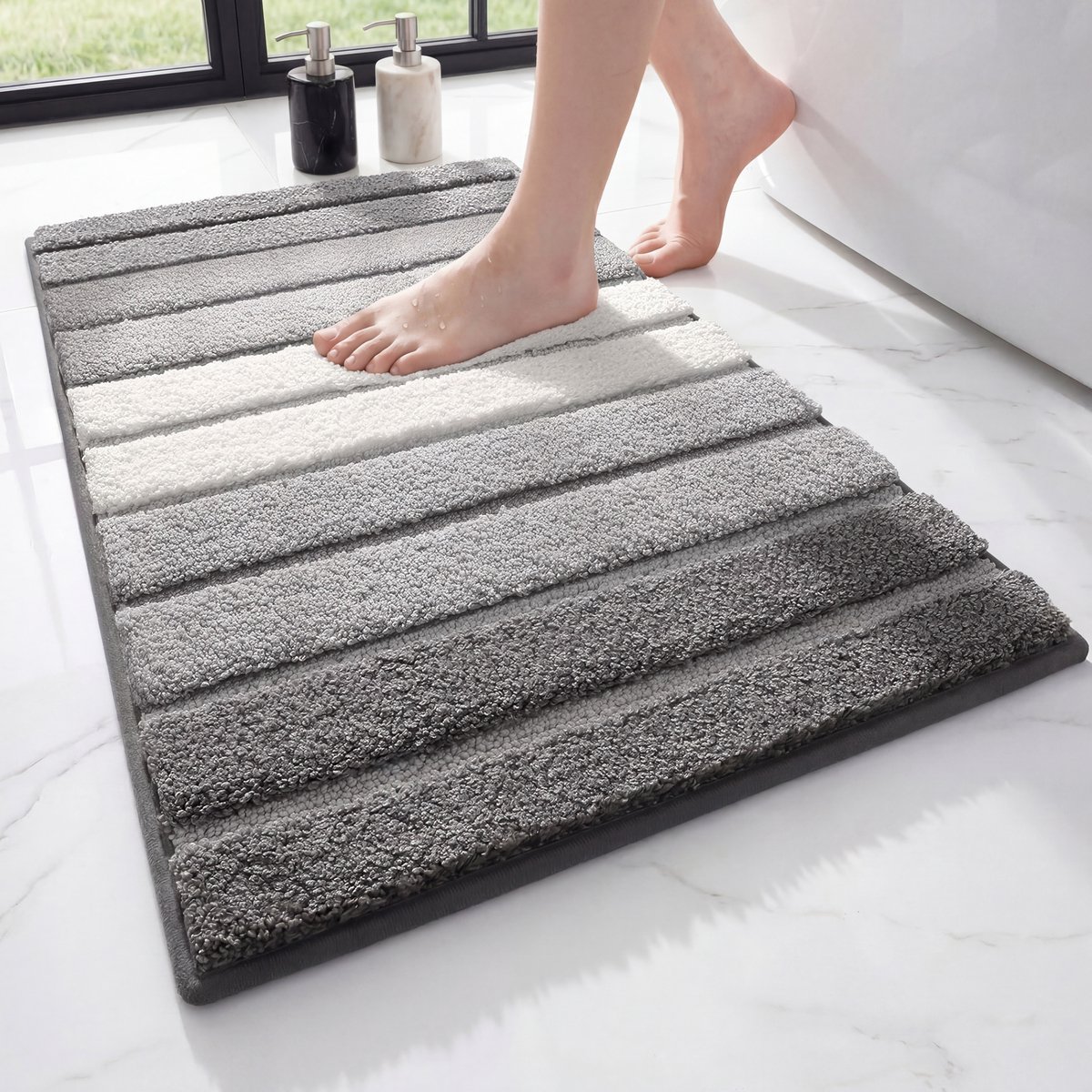 MAESON Badmat 40x60 cm - Antislip & Waterbestendig - Douchemat voor Badkamer - Grijs - Wit - Klein - Geschikt voor Douche & Bad