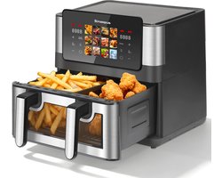 Sinaopus XXL Airfryer 8.5L 905A – Met Dubbele Mand – 12 Kookprogramma’s – Onafhankelijke Snelle Opwarming – Geschikt voor Gezinnen – Kijkvenster – Eenvoudig te Reinigen – Capaciteit voor 4 tot 5 Personen