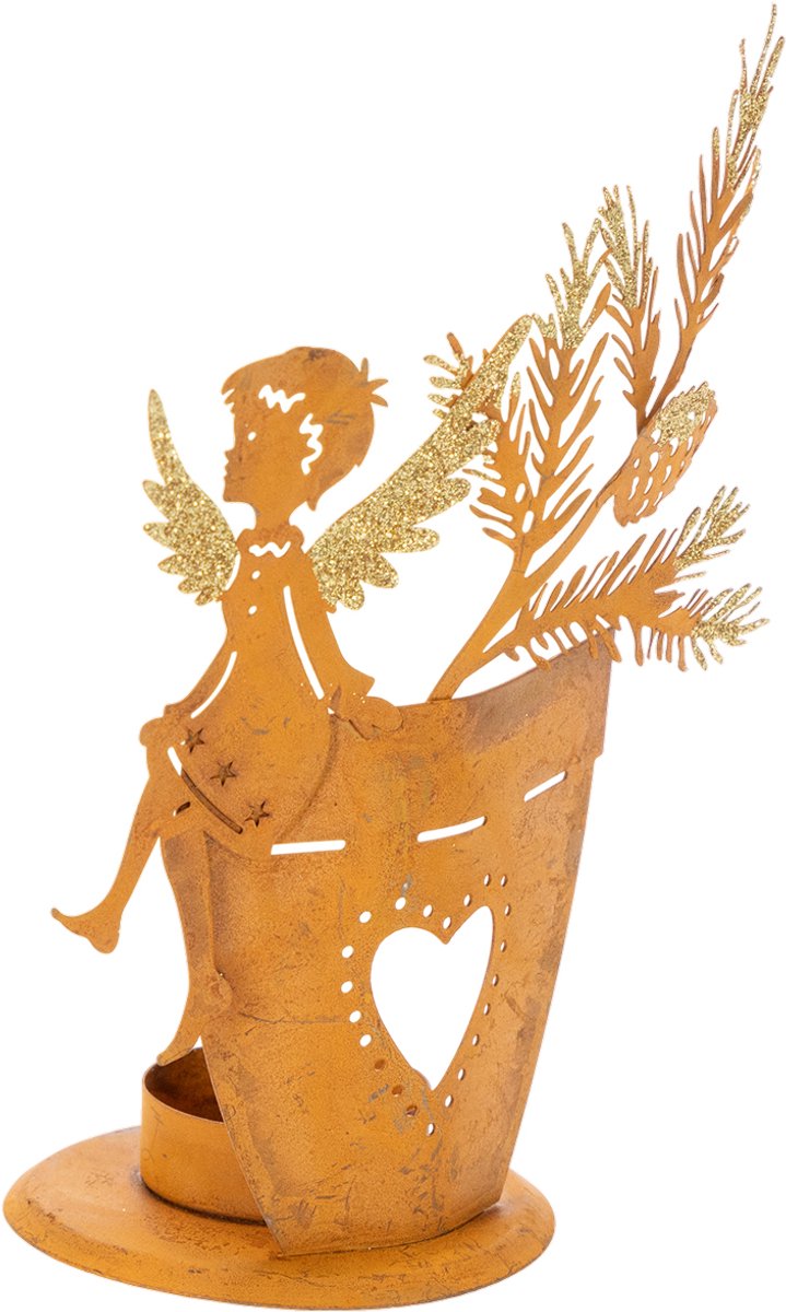 Kersttheelichthouder, engelversiering, roestkleurige decoratie, Ø8cm H