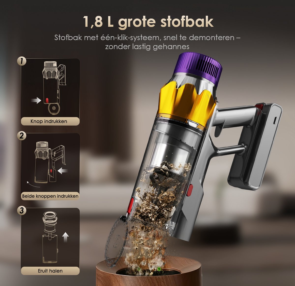 Elekiatech - Steelstofzuiger Draadloos - 65000Pa - 70 Min Gebruikstijd - 8-in-1 Filtersysteem - Paars – foto 5