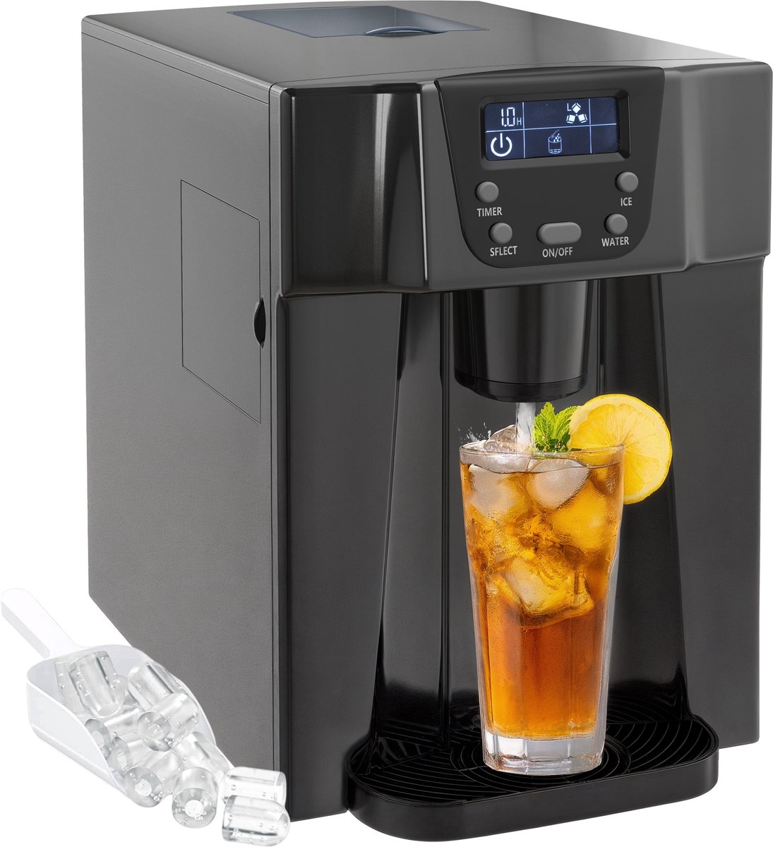 2-in-1 ijsblokjesmachine Waterdispenser - ijsblokjes - 12kg/24u, S/M Ijsblokjes, LCD, 3L Watertank, 43dB Stil, Zwart - Voor Thuis, Bar & Kantoor