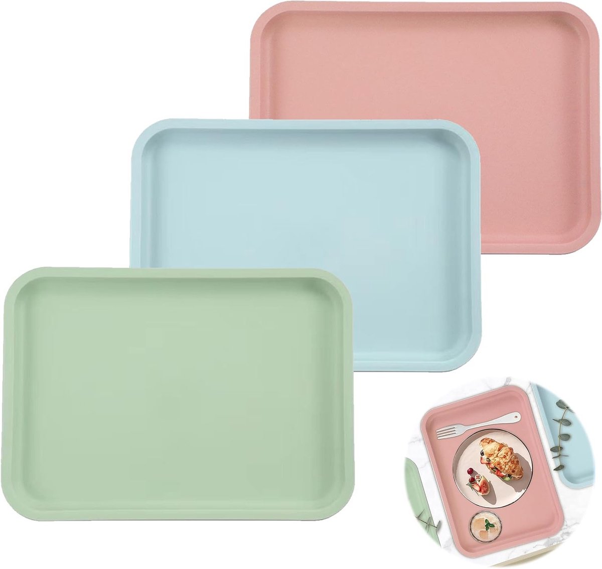 Set van 3 Rechthoekige Serveerbladen van Duurzaam PET Materiaal