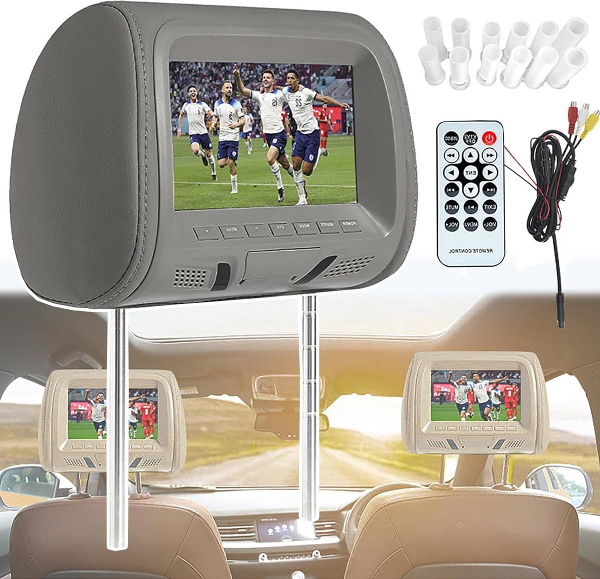 Auto Hoofdsteun Monitor - Autoscherm Achterbank - Reizen met Kinderen - Ingebouwde Luidsprekers - 7 Inch LCD - Grijs