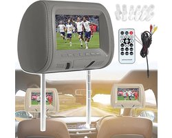 Auto Hoofdsteun Monitor - Autoscherm Achterbank - Reizen met Kinderen - Ingebouwde Luidsprekers - 7 Inch LCD - Grijs
