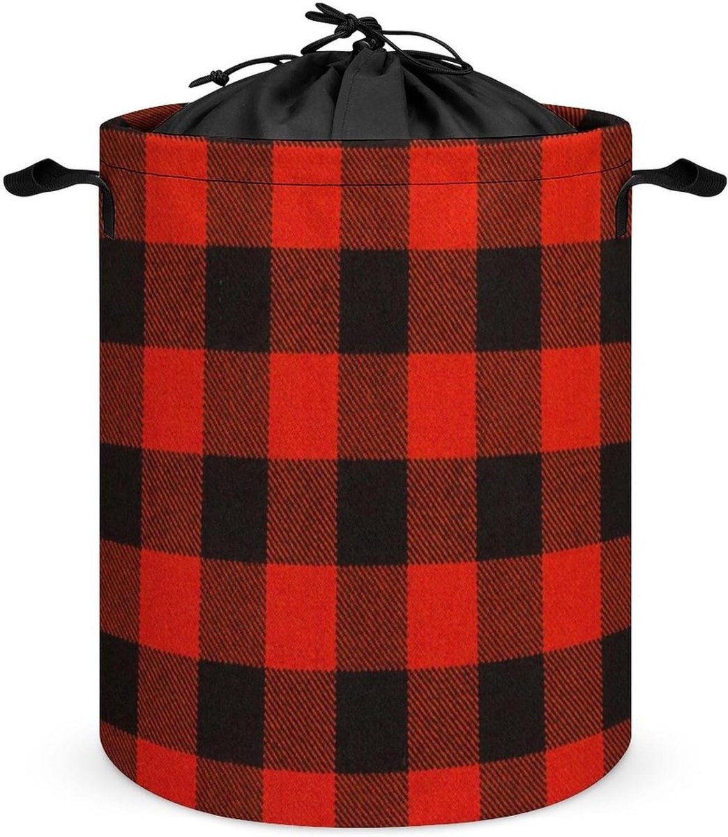 Koord Wasmand - Vuilnisbak - Kleding Opbergen - Waterdichte Coating - 44x35cm - Rood Zwart