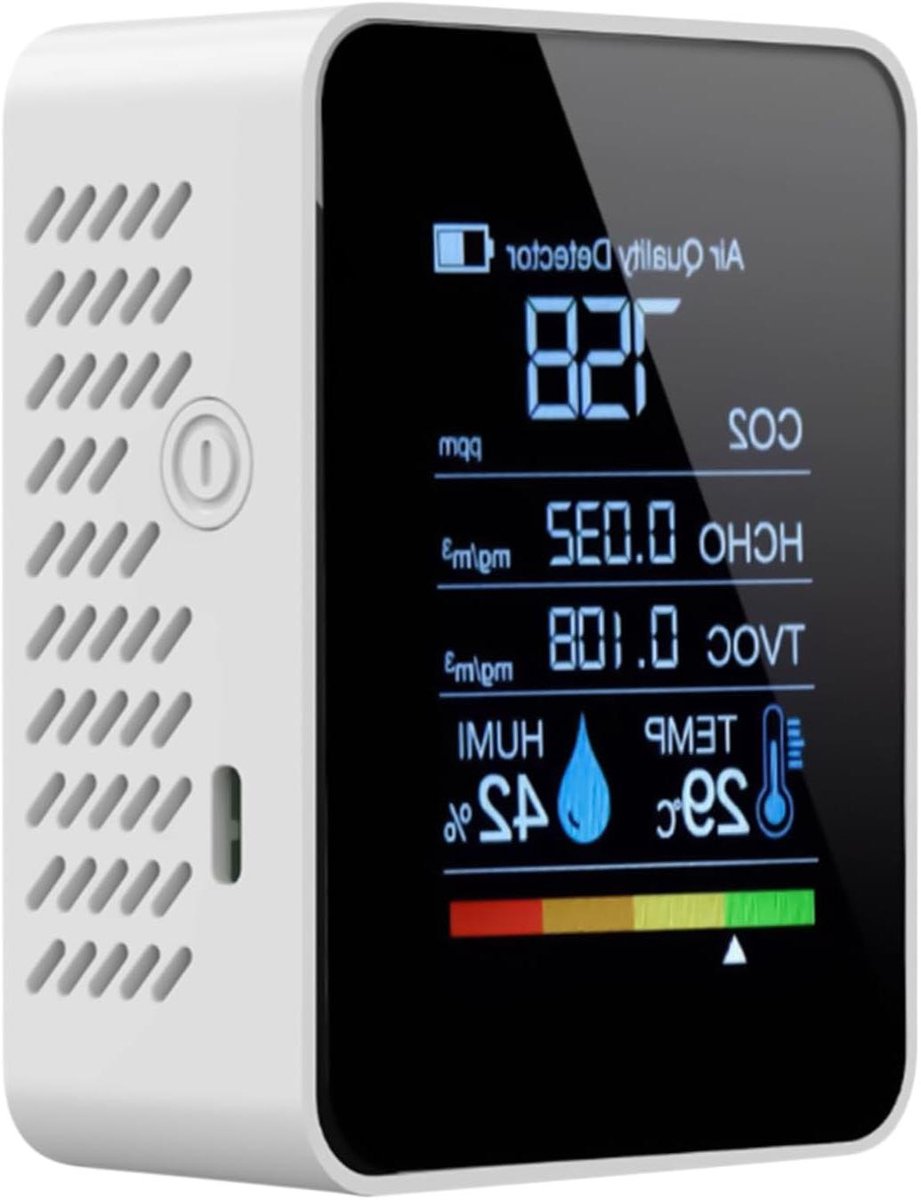 Luchtkwaliteit Monitor - Binnenlucht Tester - Gezond Leven - Real-time Metingen - 4.2 x 11.6 cm - Meerkleurig