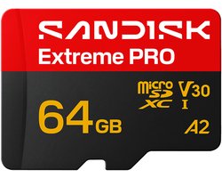 SanDisk microSDXC Extreme PRO 64GB (UHS-I, R200MB/s / W90MB/s, 5K, 4K UHD) + Ad