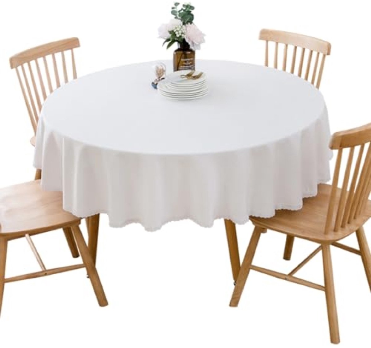 Rond Linnen-Katoen Tafelkleed - Eettafel - 120 cm - Machinewasbaar - Antislip - Wit