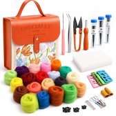 BOTC Naaldvilten Starterset - 20 Kleuren Gekaarde Wol - Compleet Needle Felting Pakket met Viltnaalden & Accessoires - Oranje