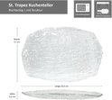 Een rechthoekige, glazen serveerschaal met structuur, magnetron- en vaatwasmachinebestendig. Afmetingen: 25,5 x 17,0 x 2,5 cm.