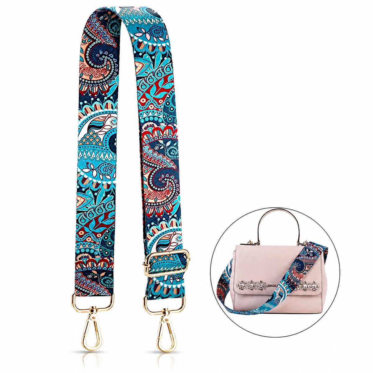 Luxamore® Tassenriem – Verstelbare Schouderband voor Tassen – Bag Strap – Schouderriem Tas – Crossbody Riem – Tassen Band – Tassen Hengsel – Handtas Bandje – Tas Riem – Kleurrijk met Bloemenprint