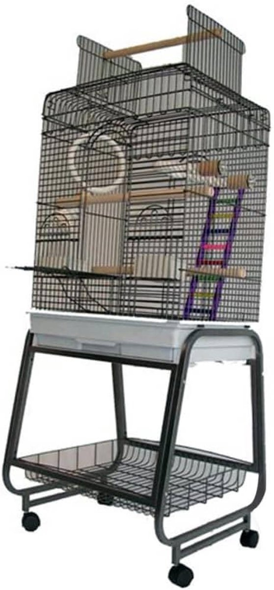 Papegaaienkooi Villa - Vogelkooi Groot - Ruim Verblijf - Afneembaar Onderstel - 56 x 43 x 154 cm - Zilvergrijs
