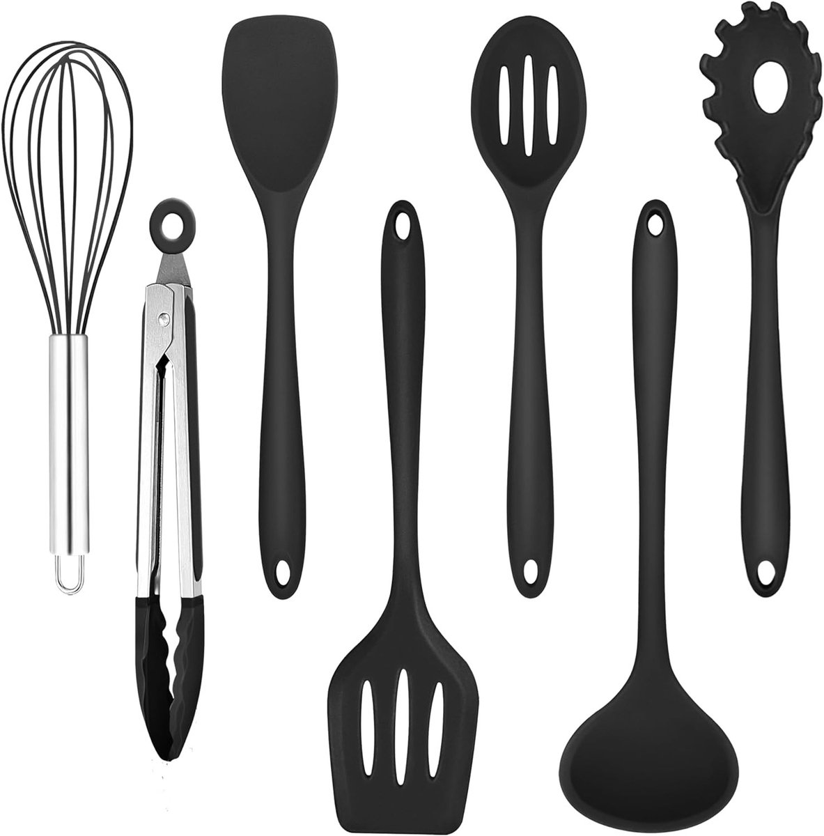 Set van 7 zwarte keukenhulpmiddelen - Duurzaam, vaatwasmachinebestendig en BPA-vrij