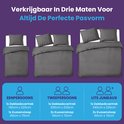 Drie maten donkergrijs dekbedovertrek met kussenslopen, van eenpersoons tot lits jumeaux.