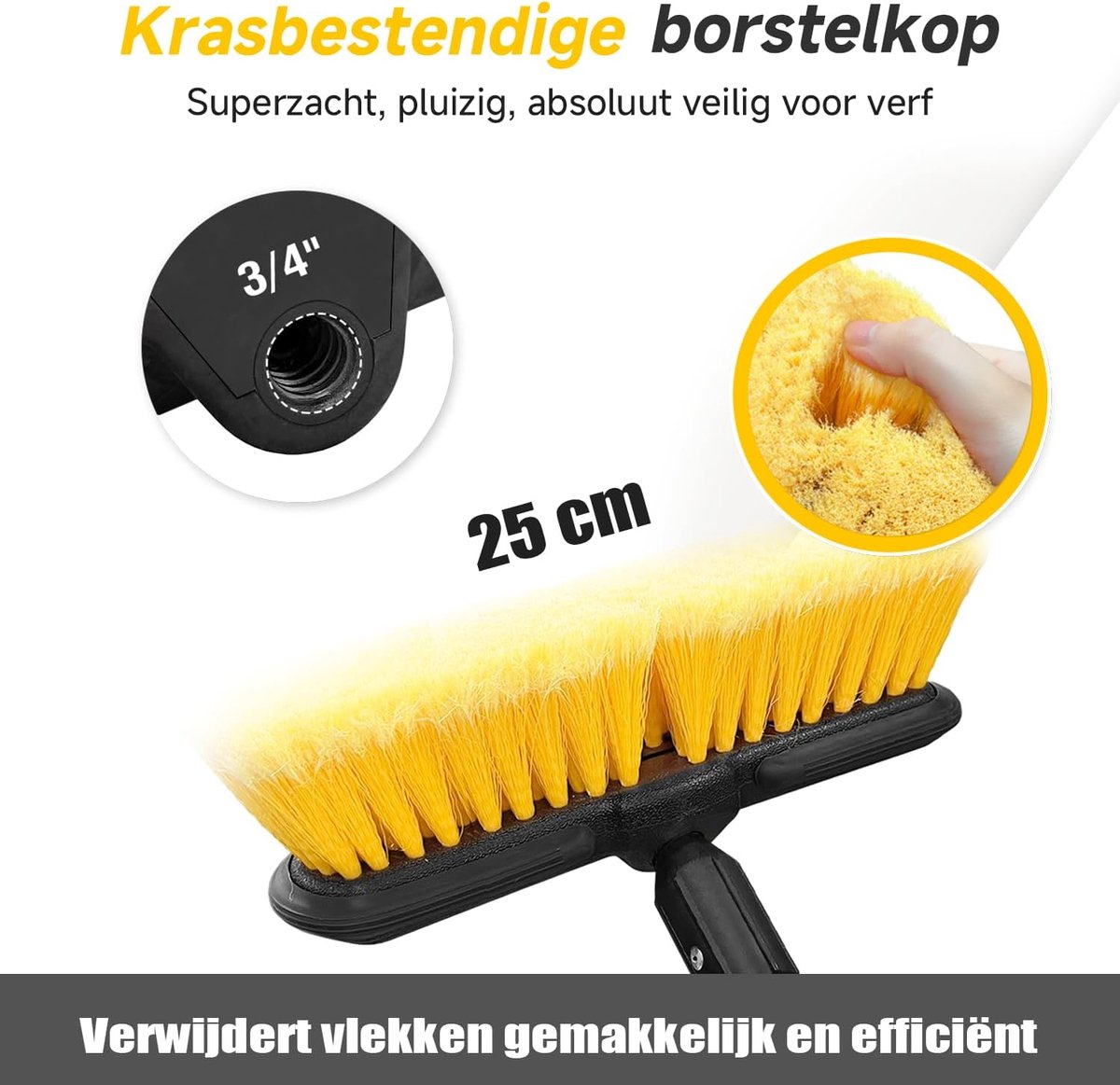 Autowasborstel - Schoonmaakborstel - Auto Reinigen - Zachte Haartjes - 151 cm - Geel