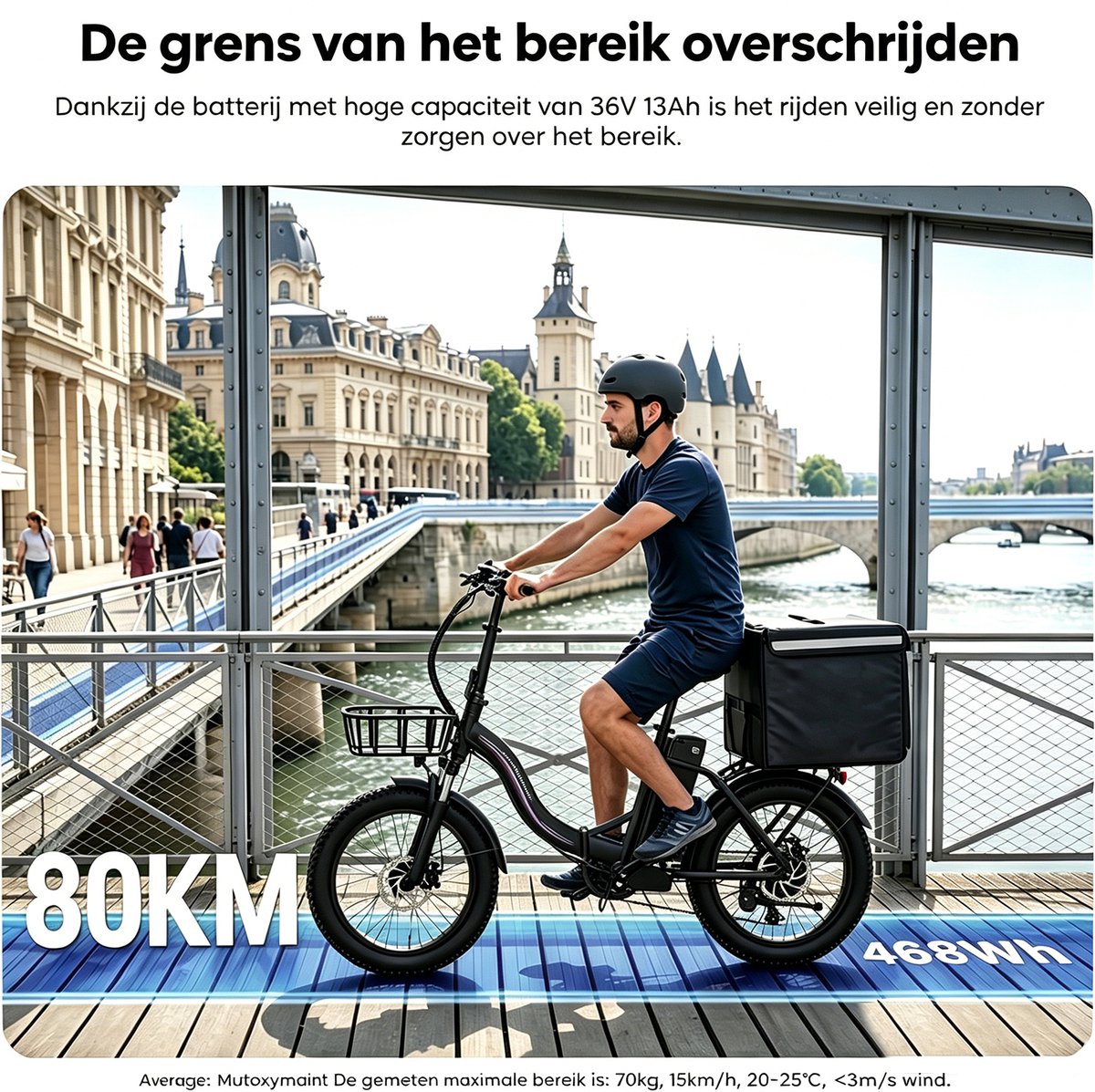 Runetic Elektrische fiets - Actieradius 80km - Verwijderbare batterij 36V13Ah - Motor 250W - 25KM/H - 20“* 3.0” opvouwbare City Commuter E-Bike – foto 7