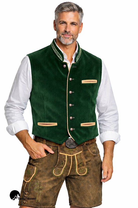Tannhauser Trachtenvest Groen Oktoberfest vest Oktoberfest heren Carnavalskleding Heren voor bij Lederhosen Man - 90% Polyester10% Polyamide - Groen - Maat M