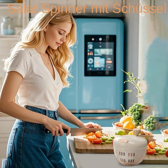 Slacentrifuge Groentenwasser - Keuken Zeef - Efficiënte Bereiding - Antislip Bodem - 800 ML Capaciteit - Grijs van Merkloos — afbeelding 2