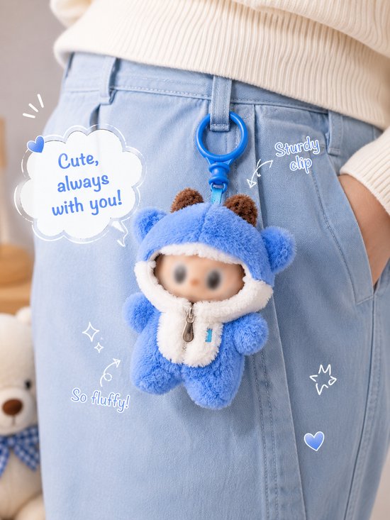 Monster Hoodie geschikt voor Labubu - Blauwe Onesie voor Poppen - Cute & Creepy Outfit Accessoire (Pop Niet Inbegrepen) van Merkloos — afbeelding 3
