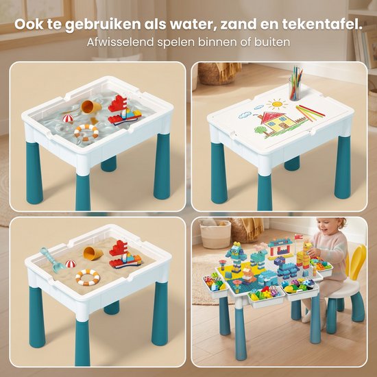 Speeltafel met 456 Bouwblokken - Watertafel en Zandtafel - Geschikt voor Duplo® Bouwstenen - Activiteitentafel met stoel - Educatief Speelgoed van VarietyPlay — afbeelding 5