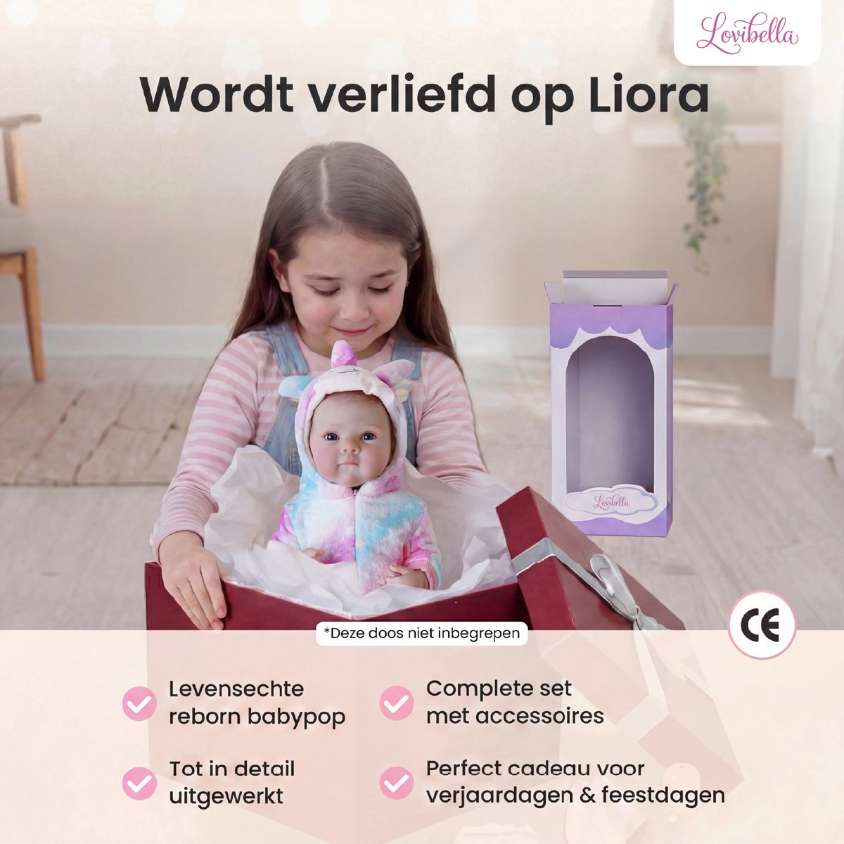 Lovibella® Elara Unicorn Levensechte Babypoppen - 1,1 Kilo - 45 CM - Reborn Baby Pop - Met Accessoires - Reborn Baby - Reborn Baby Doll - Dementie Pop - Reborn Poppen Meisje — afbeelding 8