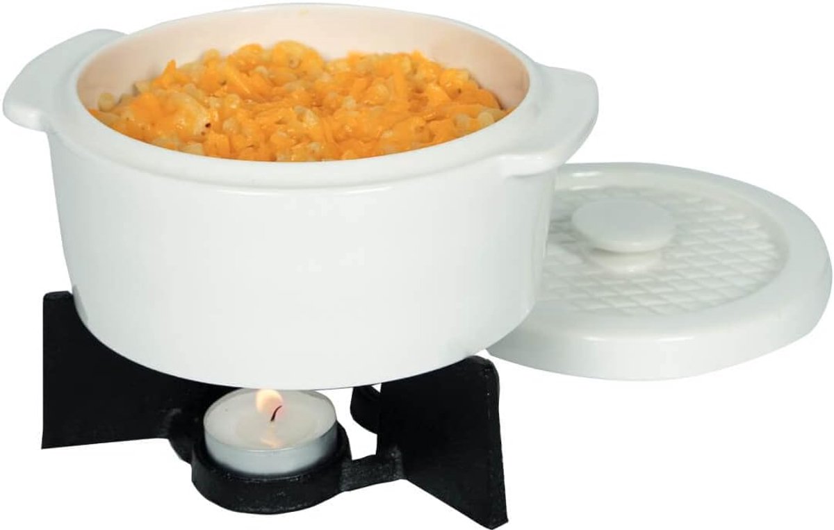 Kaasbakker - Ovenschaal met warmer - Gezellig eten - Inclusief theelicht - 1 Liter - Wit en zwart