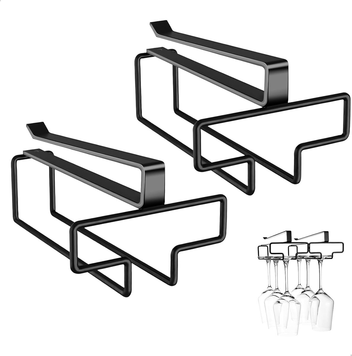 Glazen Houder - Bekerhouder Keuken - Ruimte Besparen - Zonder Boren - 26 cm Lengte - Zwart