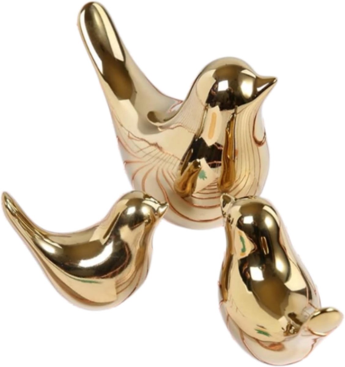 Vogelfiguren Set - Keramiek Beeldjes - Woonkamer Decoratie - Elegant Modern Design - 3 Delige Set - Goud