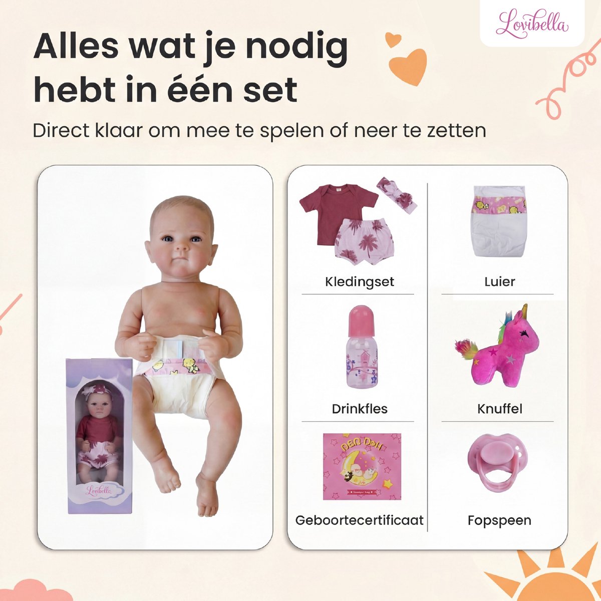 Lovibella® Nika Reborn Baby Pop Meisje - Levensechte Babypoppen - Dementie poppen - 45 cm - Complete Accessoires Set - Realistische Poppen - Zoals Echt - Zacht Vinyl - Doll Speelgoed 3 Jaar — afbeelding 5
