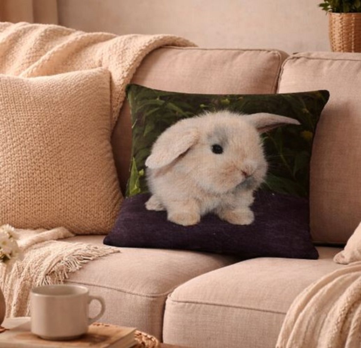Dieren kussenhoes Konijn - Konijnen - Fotoprint - Sierkussen - 45x45 cm