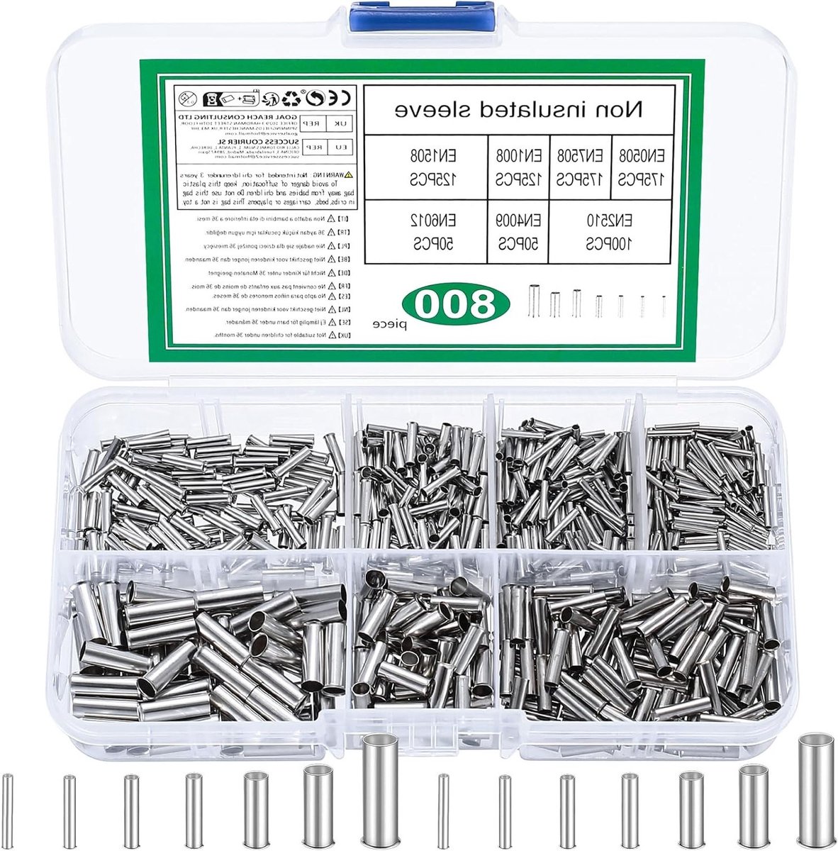 800 Stuks Cord-End Ferrule Set, Elektrische Crimpconnectoren, Geïsoleerde en Niet-Geïsoleerde Kabelverbindingen, Koper Ferrule Terminals voor Draadverbindingen
