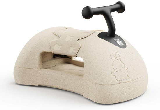 Voiturette de marche beige avec imprimé Miffy, siège et poignée noire.