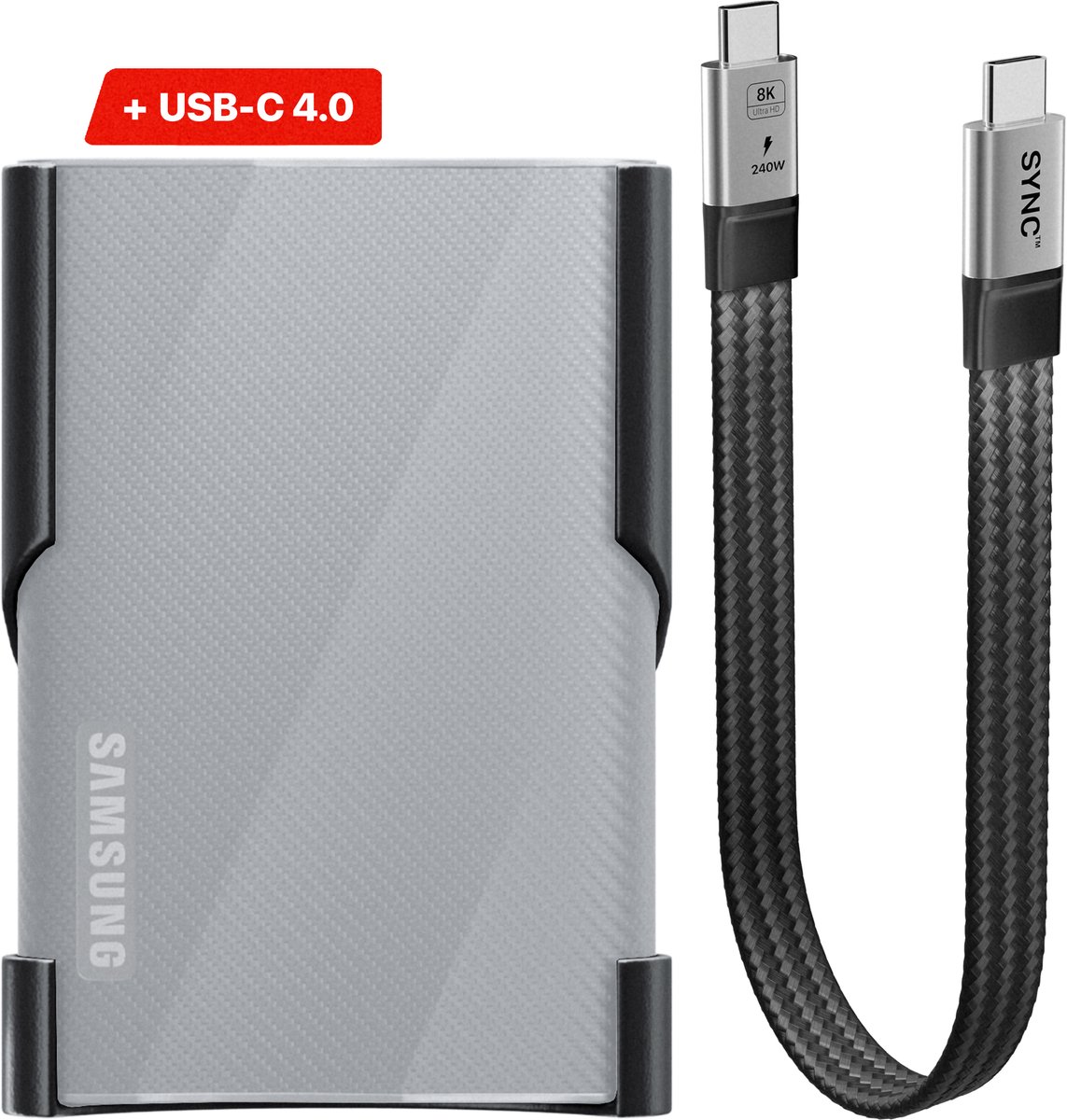 CRAP.SUPPLY® - Magnetische SSD Houder Samsung T9 + USB-C 4.0 Kabel — Laptop Mount - Carbon Fiber - Bundel