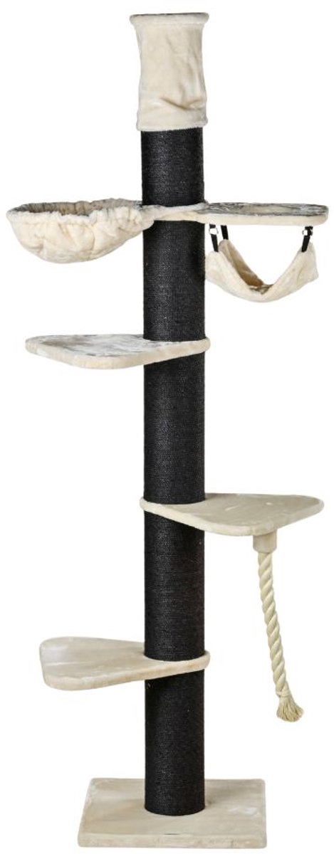 RHRQuality Krabpaal voor grote katten - Maine Coon Tower Crown – 240 tot 260cm Hoog – Met Extra Dikke 20 cm Sisalpalen – Blackline Crème