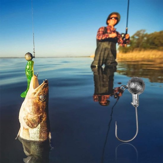 Dailygoods - 45 Stuks Fishing Offset-Haken Set,Vishaken Assortiment Lood-kop-Vishaak Set Met Verschillende Maten Jighaken met Ronde Jighead 2g 3.5g 5g 7g 10g van Dailygoods — afbeelding 2