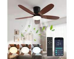 Rosnek Plafondventilator met Verlichting - Ø106 cm - Dubbelzijdige Bladen (Zwart/Walnoot) - Stille DC Motor - App & Afstandsbediening - Dimbare LED - 6 Snelheden - Slaapkamer