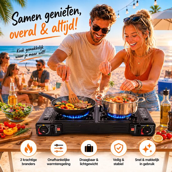 HomeGoodies - Camping Gasstel - Camping Kookstel - Draagbaar Gasfornuis - 2 pits - Multifunctioneel - Inclusief Draagtas - 2500W van Homegoodies — afbeelding 5
