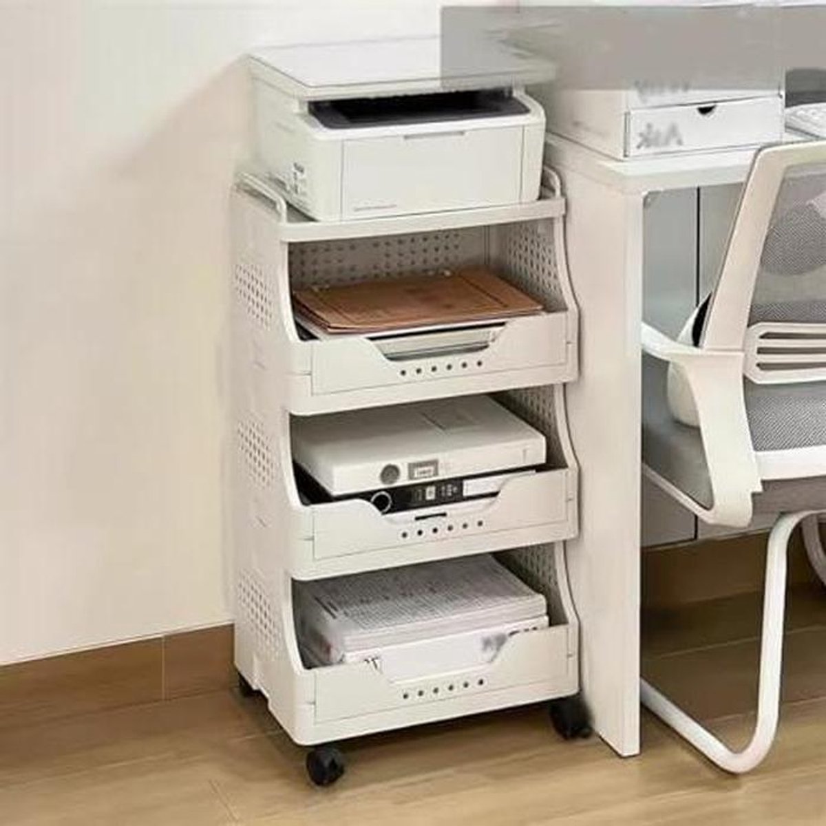Mobiele Printerkar - Opbergwagen Wielen - Werkruimte Organiseren - Veelzijdige Opslag - 165 x 11 x 22 inch - Zwart