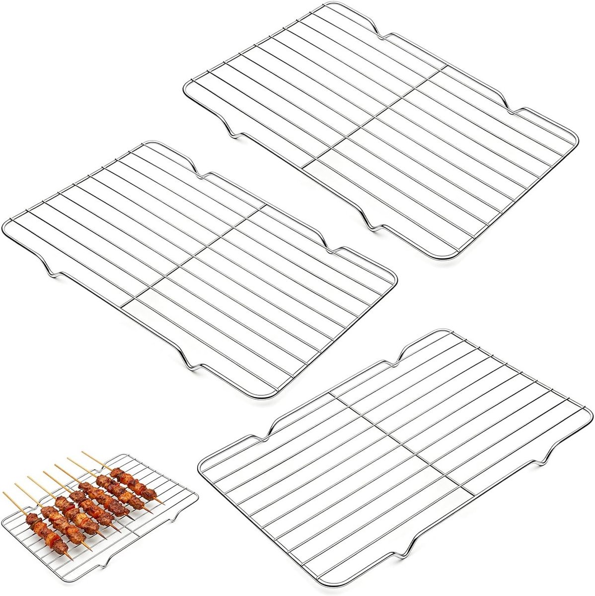 Set van 3 RVS Koelroosters 26,5 x 15,5 x 1,5 cm - Ideaal voor Taarten, Bakken en Grillen, Vaatwasserbestendig